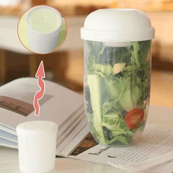 Salad Vegetable Fruit Cup Container with Lid, Fork, and Salad Dressing Holder - Picture 10 of 11